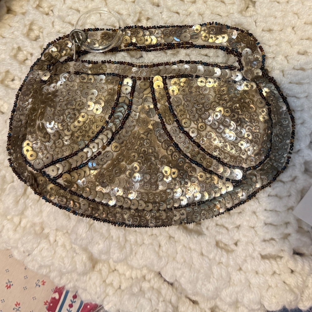 Vintage Sequined Clutch with Zipper Closure